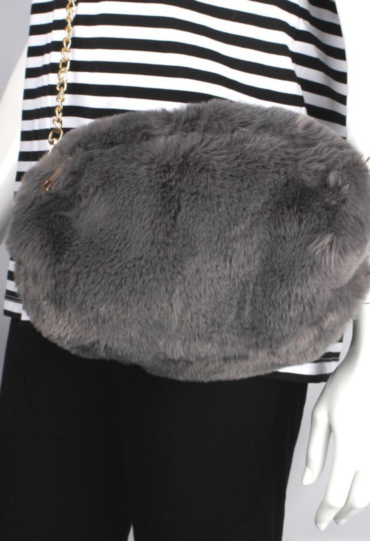 Alice & Lily fur muff/hand bag w gold shoulder chain grey STYLE: AL/4412FB/GRY image 0